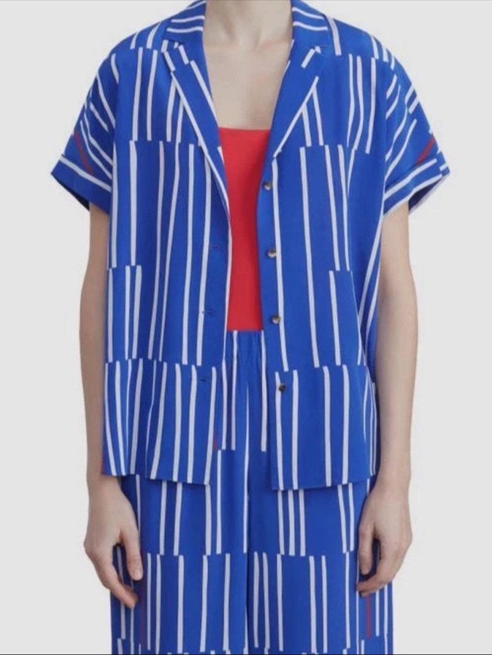 Lafayette 148 New York Blue Wiley Stripe Camp Shirt